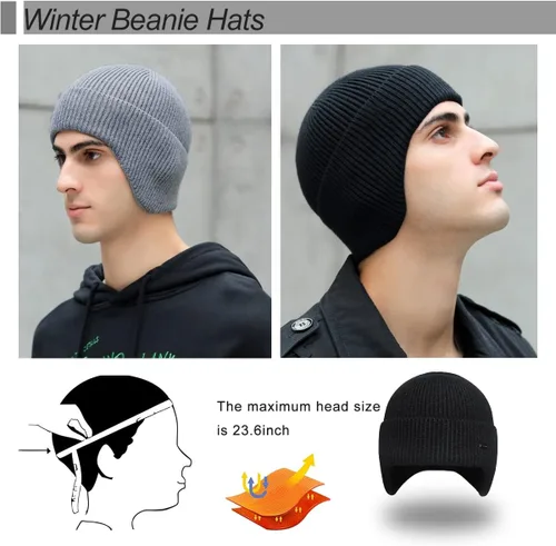 Vista 22 de Gorros de invierno para hombre, para exteriores, elásticos, de punto, con orejeras, resistentes al viento