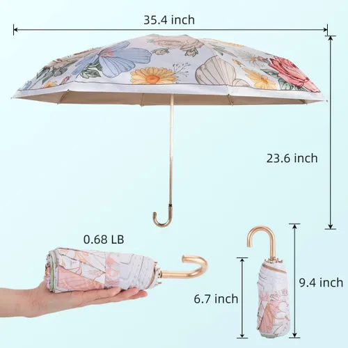 Vista 2 de KAYLEINSTER Travel Umbrella Compact Folding Umbrella,Small Umbrella for Rain & Sun,Parasol Umbrella UV Protection UV Blocker,8 Ribs Windproof