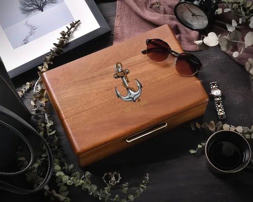 Vista 2 de Shanik Caja de reloj grande de madera para hombre, almacenamiento personalizado con 5 ranuras para relojes, caja organizadora para cosas personales