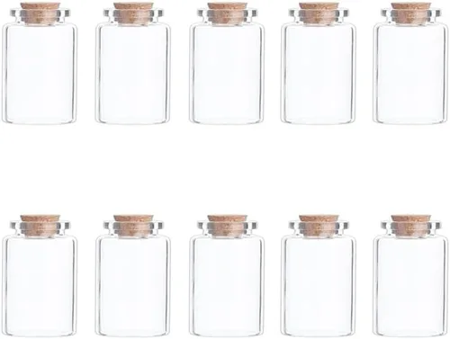 Vista 21 de 25 mini botellas de vidrio con tapas de corcho, 5 formas clásicas, pequeños frascos de vidrio, botellas de deseos, pequeños frascos decorativos