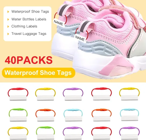 Vista 2 de HVSWLY 40 etiquetas impermeables para zapatos, etiquetas para botellas de agua, etiquetas de nombre de guardería para bolsas escolares, paraguas