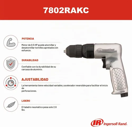 Vista 6 de Ingersoll Rand 7802RAKC Taladro de aire reversible de 3/8