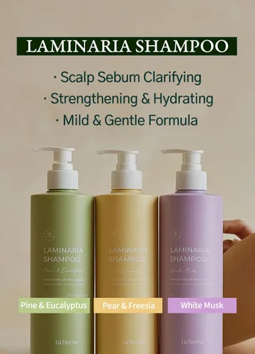Vista 2 de laferme Laminaria Champú con ingrediente orgánico, champú clarificador coreano, hidratante para cabello seco, fortalecimiento para cabello débil