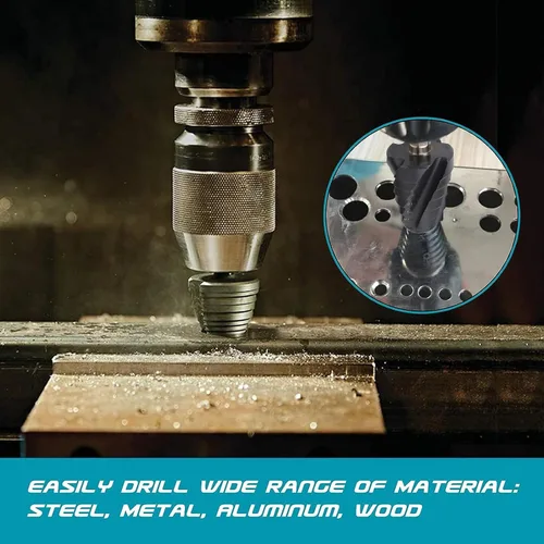 Vista 5 de M35 Cobalt Step Drill Bit Set, 4 Spiral Flute Step Bits with 1/4 Inch Shank, Multi Functional Step Bit for Metal Wood Plastic, Includes 3 Step Bits