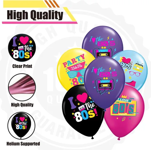 Vista 2 de Decoraciones para fiestas de los años 80, paquete de 30 globos de regreso a los 80 para suministros de fiesta temática de los años 80 Globos retro