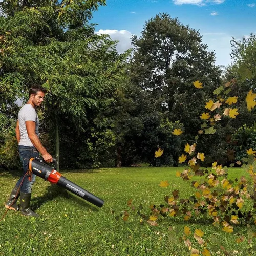 Vista 4 de WORX WG520 Turbine 600 Soplador de hojas eléctrico con cable , negro Flujo de aire de 600 CFM y 110 MPH, control de 2 velocidades para limpieza