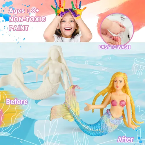 Vista 4 de BESTYMXY Kit de pintura de juguetes de sirena, kit de pintura de sirena, juego de arte para niños, juego de arte y manualidades de sirena, juguetes