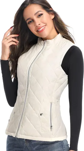 Vista 2 de LONGKING Chaleco de mujer, cuello alto, ligero, con cremallera, acolchado para mujer