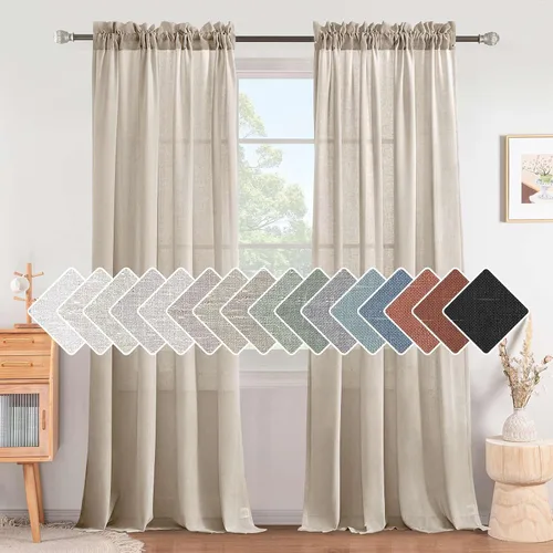 Vista 19 de H.VERSAILTEX Cortinas texturizadas de lino con filtro de luz para sala de estar, tratamiento de ventanas, cortinas naturales y duraderas