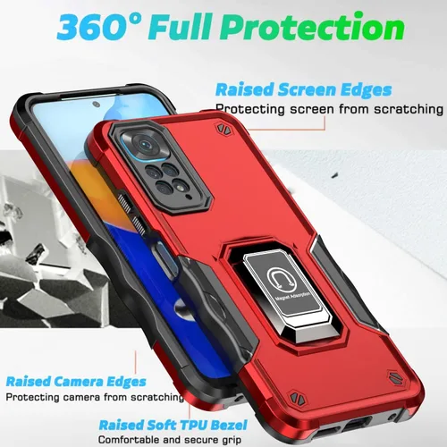 Vista 4 de Funda diseñada para Xiaomi Redmi Note 11 Pro con soporte giratorio, cubierta de cámara a prueba de caídas, protección de lente Shiled para Redmi