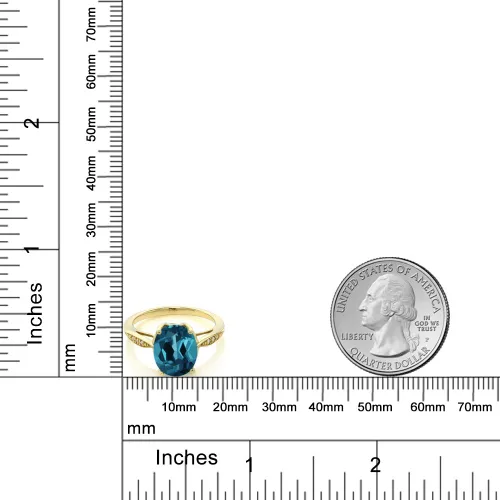 Vista 21 de Gem Stone King Anillo de compromiso de oro amarillo de 14 quilates de 2-3 quilates con piedra preciosa ovalada de 0.394 x 0.315 in y diamantes