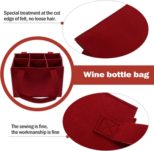 Vista 5 de Cabilock Portador de vino de 6 botellas con divisor de fieltro para almacenamiento de vino con asa