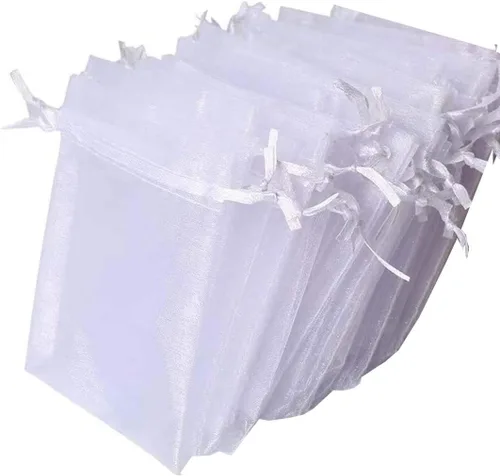 Vista 17 de 100 piezas por paquete 5x7 Bolsas de regalo transparentes negras, tela de organza transparente, bolsas de malla transparentes con cordón