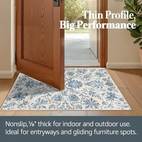 Vista 60 de jinchan Lima - Alfombra simétrica floral geométrica lavable, alfombra de entrada de medio círculo de 2 x 3, alfombra de media luna, suave y Azul