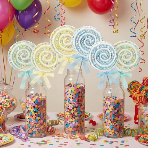 Vista 5 de JellyArch 6 piezas de 16 pulgadas grandes decoraciones de fiesta de caramelos gigantes de piruleta con palos para árbol de Navidad, piruleta pastel