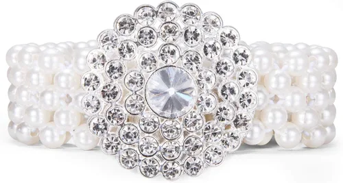 Vista 9 de Dubulle Cinturón de perlas de mujer Cadena de cintura blanca elástica para Blanco crema