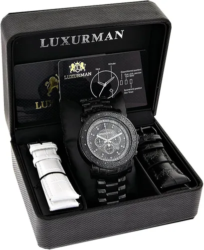 Vista 4 de De gran tamaño Luxurman Mens negro diamante reloj 0.25ct