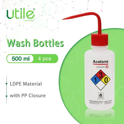 Vista 2 de Utile 4 botellas de lavado de acetona de 17 oz (16.9 fl oz), boca estrecha, botella de seguridad con ventilación automática, material de LDPE