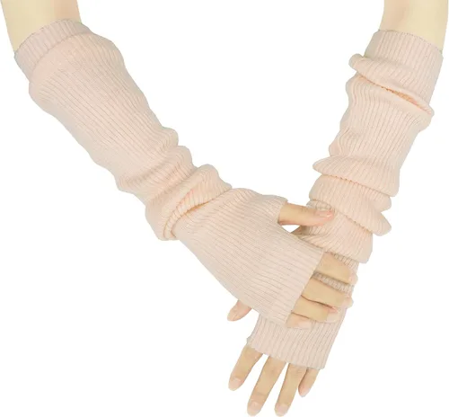 Vista 27 de Guantes cálidos de cachemira de brazo largo para mujer, guantes de invierno acogedores sin dedos, calentadores de brazos suaves, gran regalo