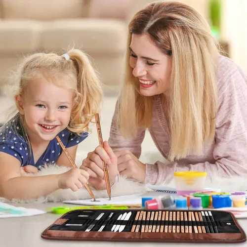 Vista 7 de YunQiDeer Lápices de dibujo, suministros de arte, kit de lápices de boceto para niños y adultos, juego de lápices de arte de grafito de carbón