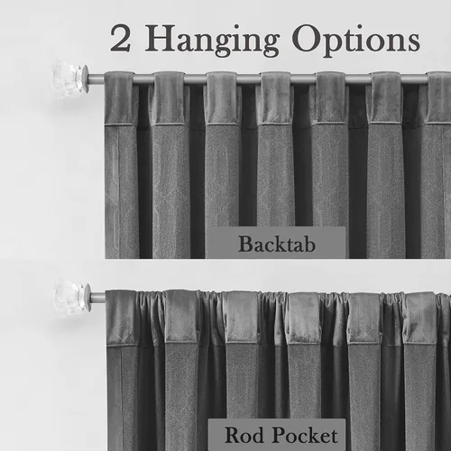Vista 3 de Paneles de cortinas opacas de terciopelo gris oscuro para ventana, reducción de ruido, 90% de oscurecimiento de la habitación, bolsillo para barra