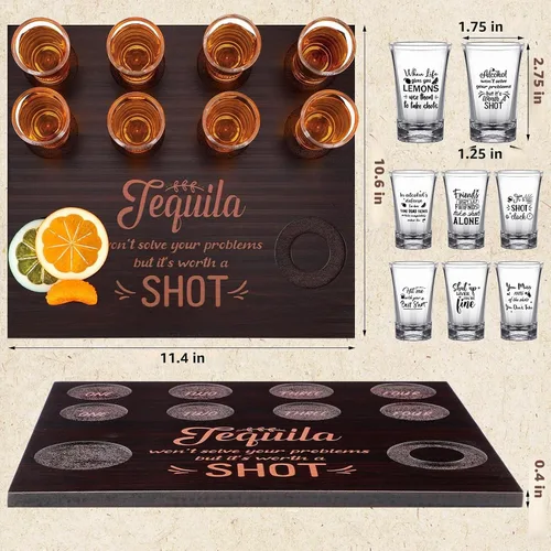 Vista 2 de Suclain Juego de vasos de chupito con 16 vasos de plástico transparente de 1 onza/1.0 fl oz, vasos de vidrio de tequila para whisky, bandeja