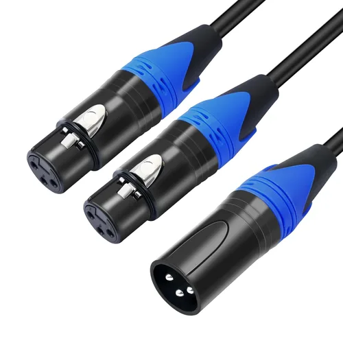 Vista 5 de Divisor XLR, cable divisor XLR equilibrado macho a 2 hembras, cable de micrófono divisor XLR Y de 3 pines (1.6 pies/2 unidades)