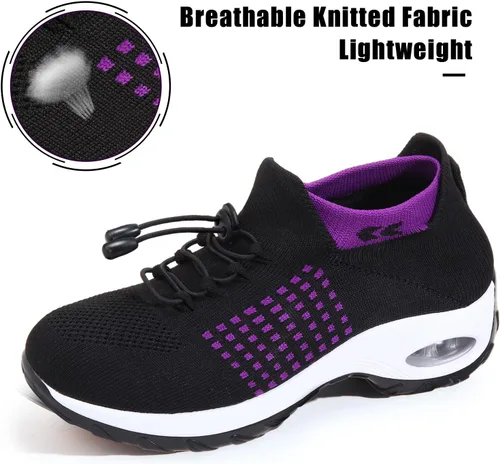 Vista 2 de STUNAHOME Tenis sin cordones para mujer, parte inferior gruesa, con cojín de aire, zapatos de malla transpirable, zapatos ortopédicos para mujer