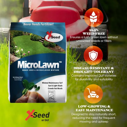 Vista 2 de X-Seed Microlawn - Mezcla de semillas de césped y microtrébol: césped denso autoalimentable, sol y sombra, elimina las malas hierbas, alto tráfico