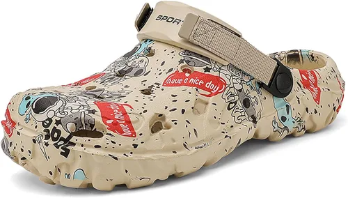 Vista 8 de SECHRITE Zuecos para hombre deportivos al aire libre, antideslizantes, con amortiguación, para playa, sandalias de casa con correa trasera ajustable