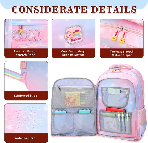 Vista 5 de Mochila escolar para niñas, mochila para computadora portátil, mochila escolar linda para niños y jardín de infantes, mochilas grandes para mujeres
