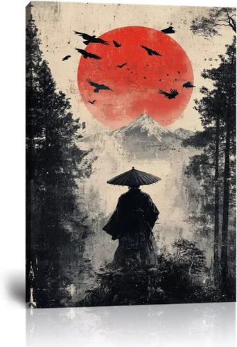Vista 23 de Arte de pared de samurái japonés para sala de estar y dormitorio, impresiones en lienzo japonesas, póster samurái, arte enmarcado listo para colgar