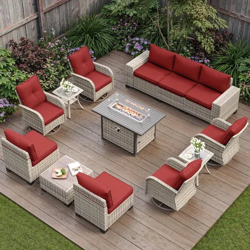 Vista 23 de Muebles de patio al aire libre conjunto PE mimbre ratán al aire libre sofá seccional Gris