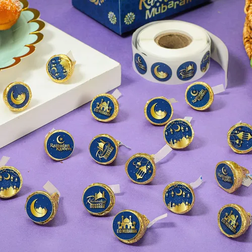 Vista 5 de Teling 600 calcomanías de caramelo Eid Mubarak, calcomanías de chocolate de Ramadán, Kareem de 0.75 pulgadas, mini etiquetas redondas para dulces