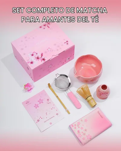 Vista 9 de Juego de batidor de matcha, juego de 6 piezas de matcha que incluye un tazón grande de matcha, batidor de bambú y cuchara con bonito encanto