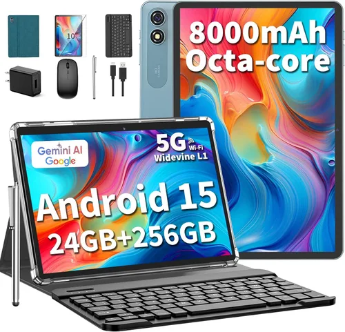 Vista 11 de Tablet Android 15 de 10 pulgadas, tableta 2026 con teclado, 24GB+256GB+2TB Expand, tabletas 2 en 1 con Gemini AI, Octa-Core, 8000mAh, WiFi 5G