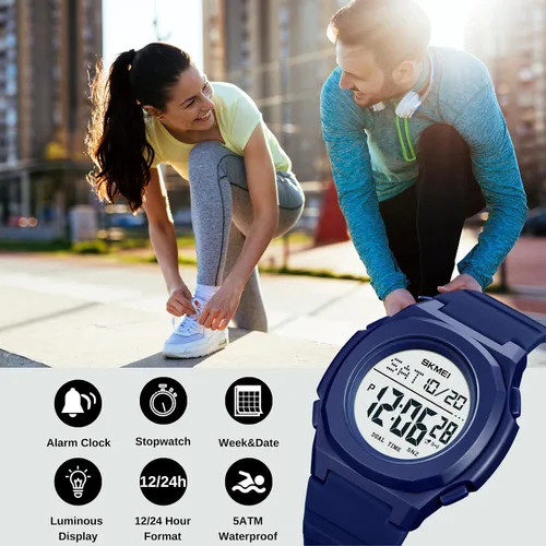 Vista 2 de CakCity Reloj digital para hombre, impermeable, reloj deportivo con cronómetro, cuenta regresiva, doble hora, cuadrado, relojes digitales unisex