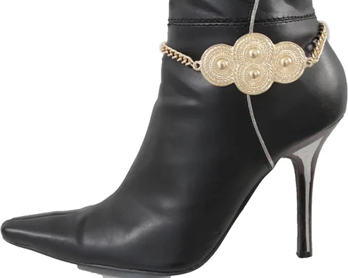 Vista 4 de TFJ - Pulsera de botas de joyería de moda para mujer, tacón de cadena de metal, abalorio étnico, oro