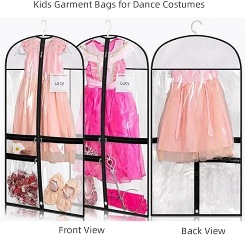 Vista 7 de 1 paquete de bolsas de PVC transparente para disfraz de baile, bolsa de ropa de 39 pulgadas para competiciones de baile, funda de ropa colgante