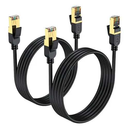 Vista 6 de Cable Ethernet Cat 8, cable de red LAN Cat8 resistente de alta velocidad de 6 pies, 26 AWG, 40 Gbps, 2000 Mhz con conector RJ45 chapado en oro Negro