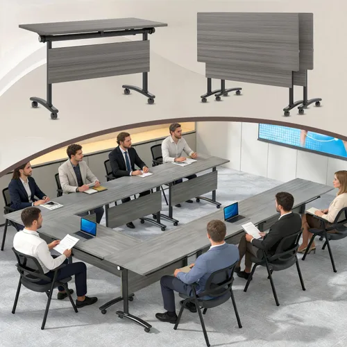 Vista 16 de Paquete de 4 mesas de conferencias plegables, mesa de entrenamiento modular Gris hierro profundo