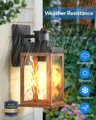 Vista 5 de VIANIS Luces para exteriores con sensor de movimiento, iluminación de anochecer a amanecer para casa, luces de grano de madera para garaje, farol