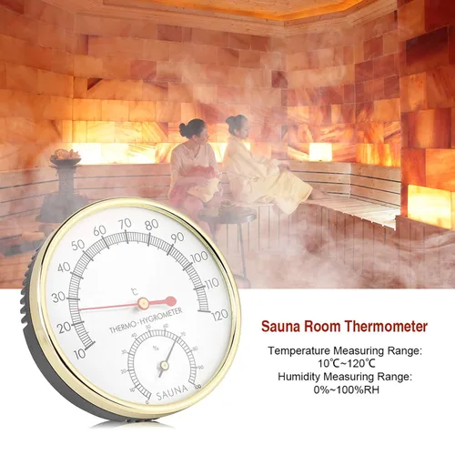 Vista 2 de Termómetro de sala de sauna, termómetro interior con esfera metálica, higrómetro, higrómetro, termómetro de sauna, temperatura ambiente, medición