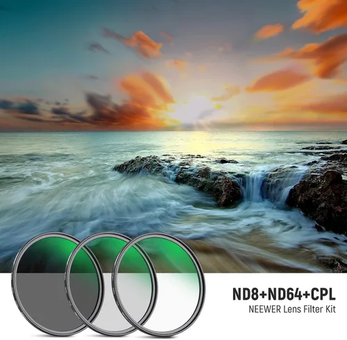 Vista 2 de NEEWER Kit de filtro de lente de 1.929 in ND8 ND64 CPL, densidad neutra+kit de filtro polarizador circular con 30 capas de revestimiento nano/vidrio