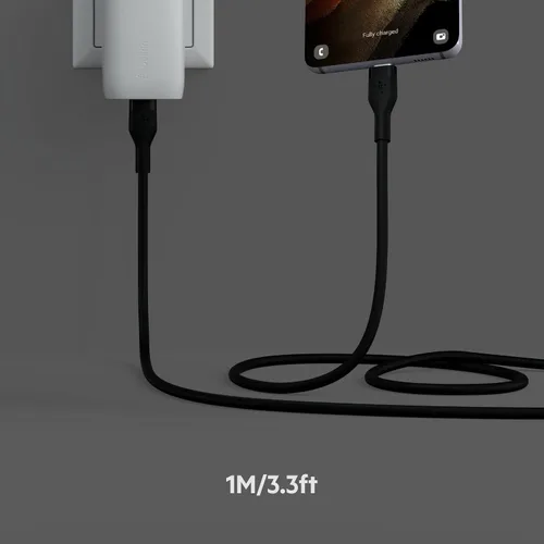 Vista 6 de Belkin BoostCharge Flex Cable de carga USB-C a USB-C de silicona (3.3 ft/3.3 pies) para iPhone 16, iPhone 16 Pro, Galaxy S25, S24, Pixel 9 y 8, Negro