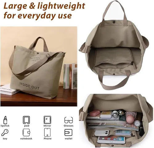 Vista 3 de Bolso de mano de lona grande para mujer, bolso de trabajo casual para hombro, bolso cruzado con asa superior, bolsos cruzados