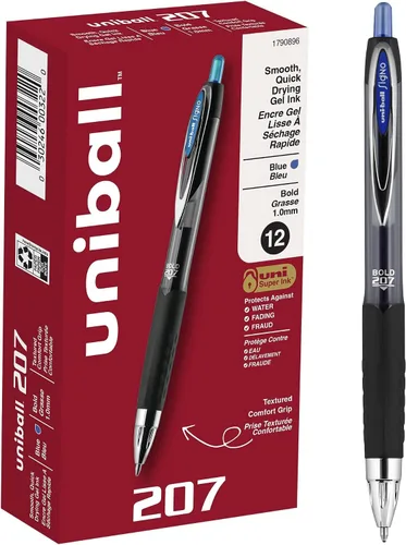 Vista 9 de Uniball Signo - Bolígrafo de gel retráctil, mediano de 0.028 in, tinta azul, barril con detalles azul/metálico, docena (paquete de 12)