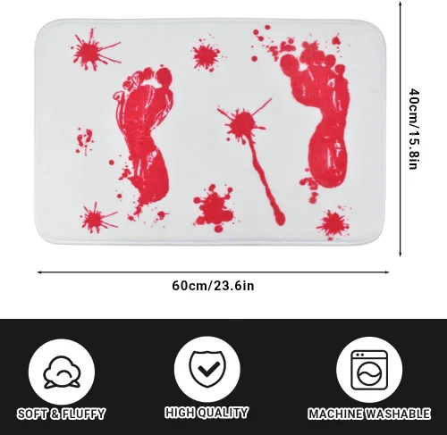 Vista 2 de Vanleonet Alfombra de baño de Halloween, huella sangrienta, huella de sangre impresa, alfombra de baño antideslizante y absorbente, decoración