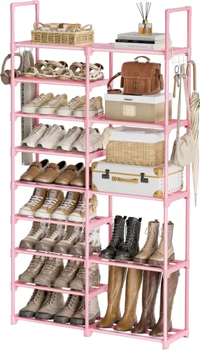 Vista 10 de WOWLIVE Zapatero de 9 niveles, almacenamiento de zapatos, organizador de zapatos de 30-35 pares, unidad de torre de zapatos, estante de tubos