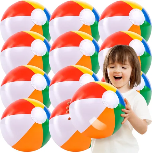 Vista 10 de JOYIN Paquete de 12 pelotas de playa de 12 pulgadas, juguetes inflables clásicos a granel para piscina, juegos de adultos y niños, suministros